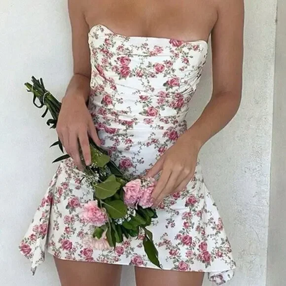 House of CB Jasmine Rose Print Draped Corset Dress XS - Picture 8 of 13